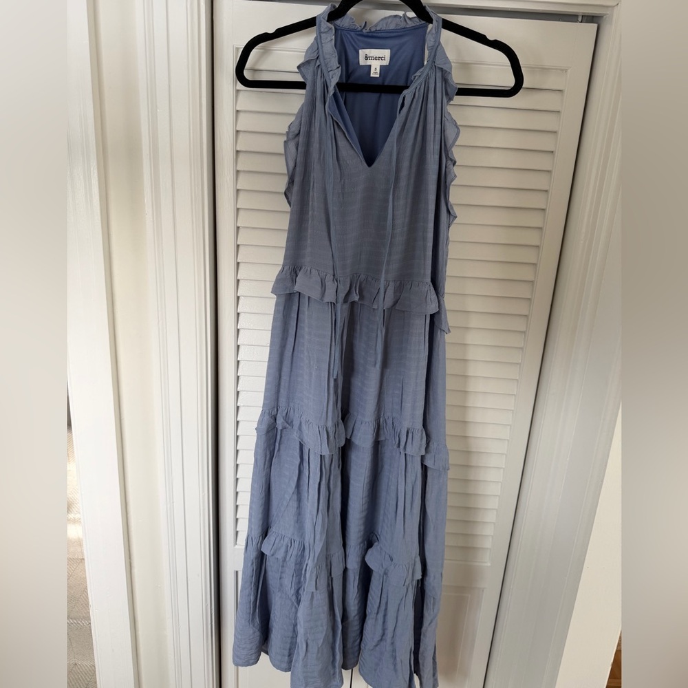 Bobeau Blue Ruffle Maxi Dress